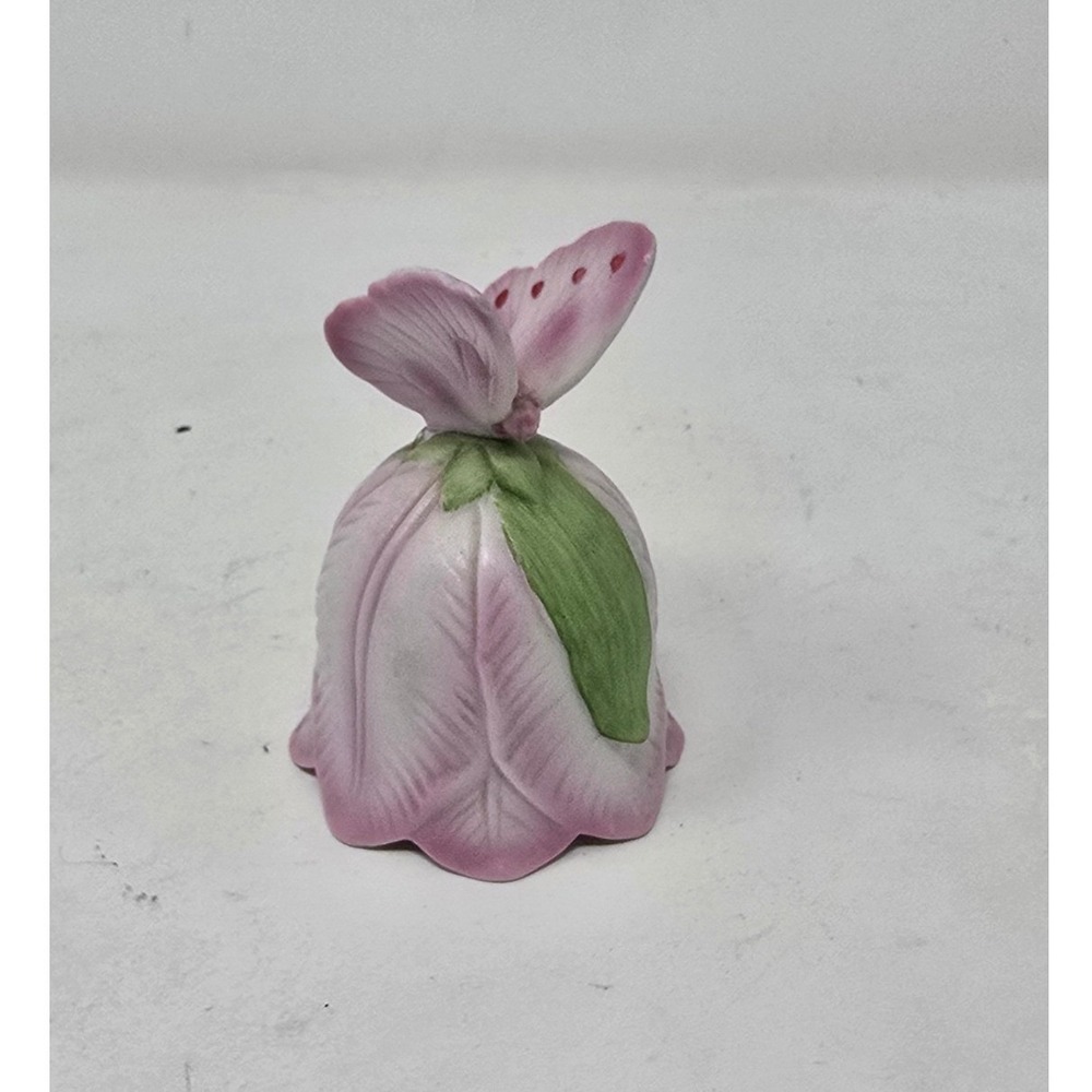 Vtg Lefton pink tulip butterfly bell hand painted fairycore mid century cottage